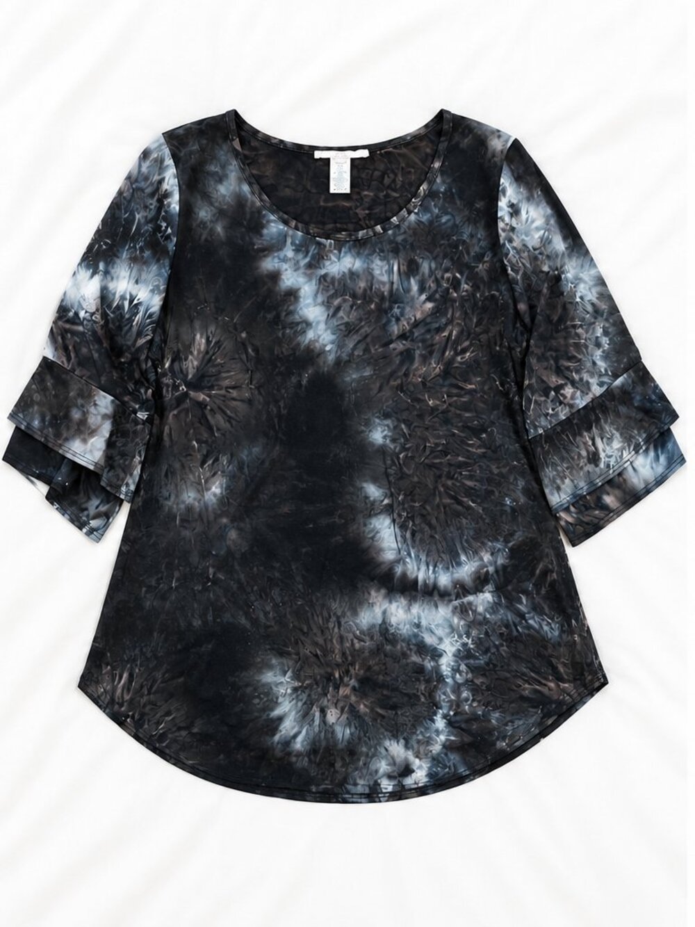 Black Gray Tie Dye Bell Sleeve Tunic Top Size 3X